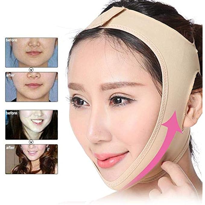 STRBOXONG حزام تخسيس الوجه، حزام قابل للتعديل رقيق ومتنفس لتقليل الذقن المزدوجة، أشكال وجه على شكل V، ضغط الرقبة، رفع الخدود، حزام مضاد للتجاعيد (صغير: 50-59 سم) - Image 3